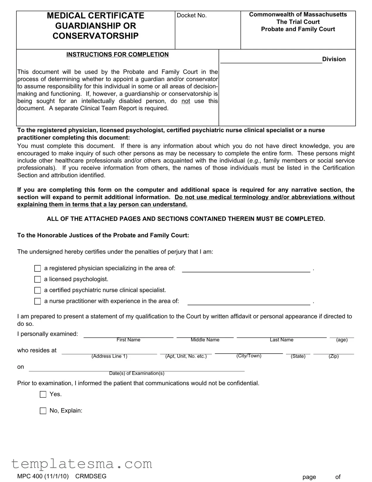Fill Your Ma Medical Certificate Form