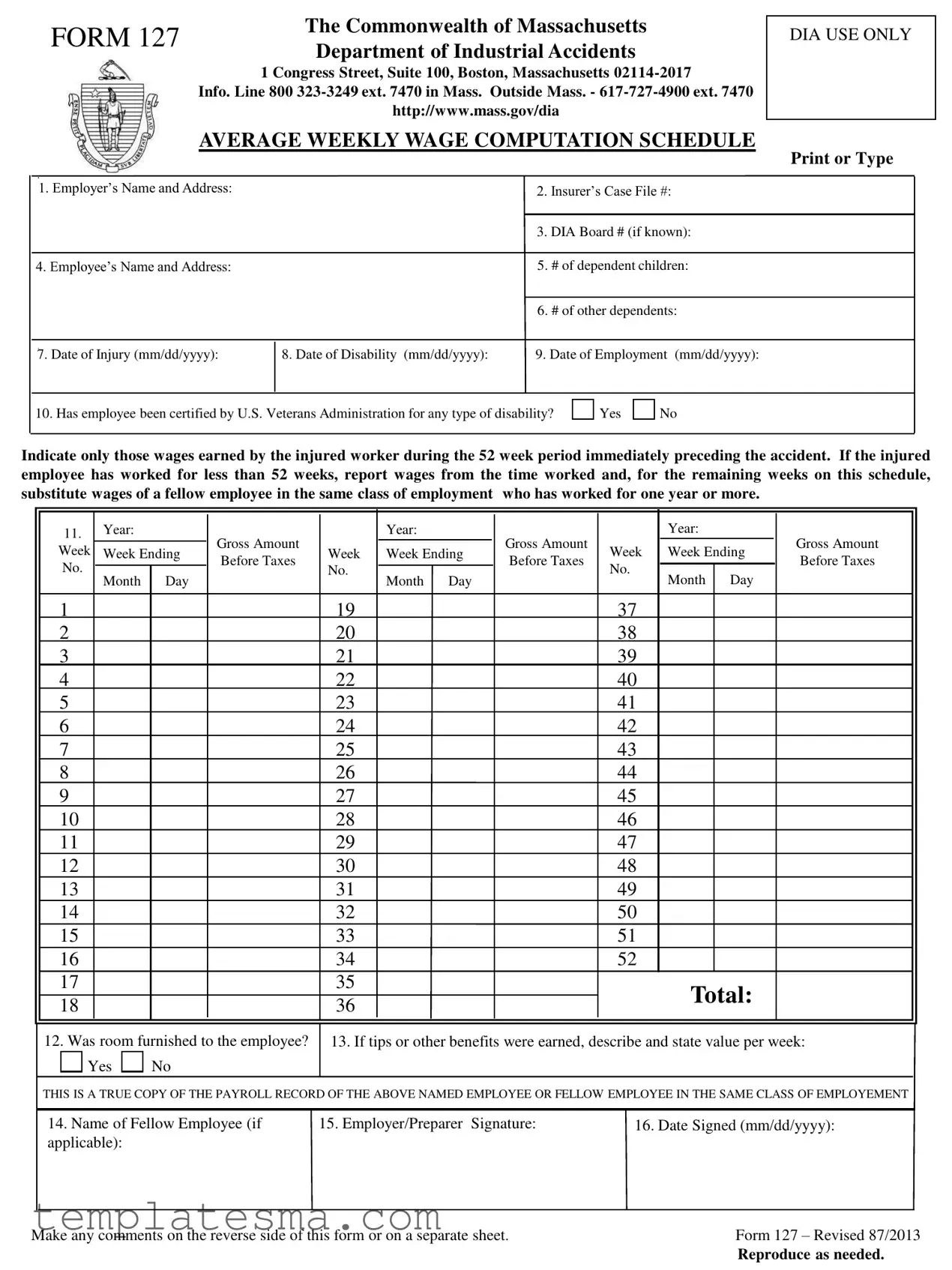 Fill Your Massachusetts 127 Form