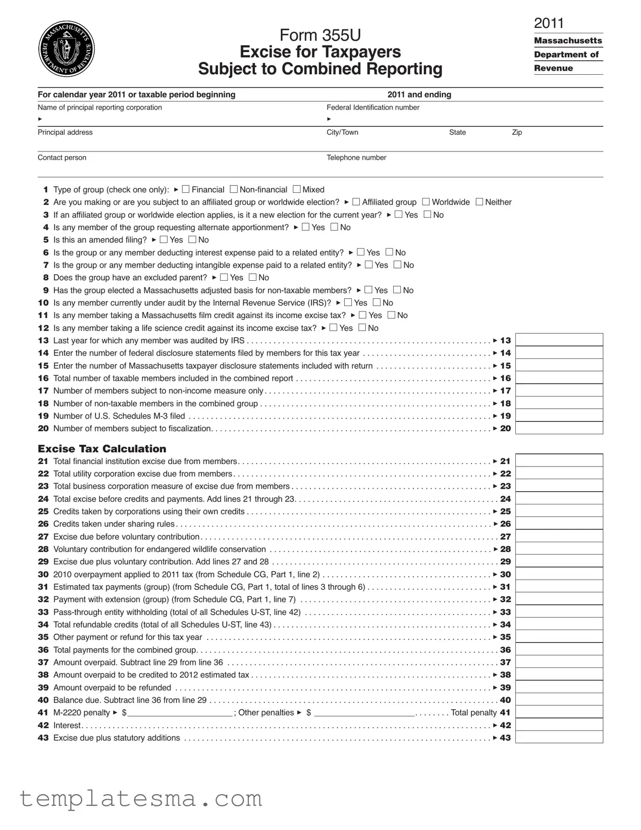 Fill Your Massachusetts 355U Form