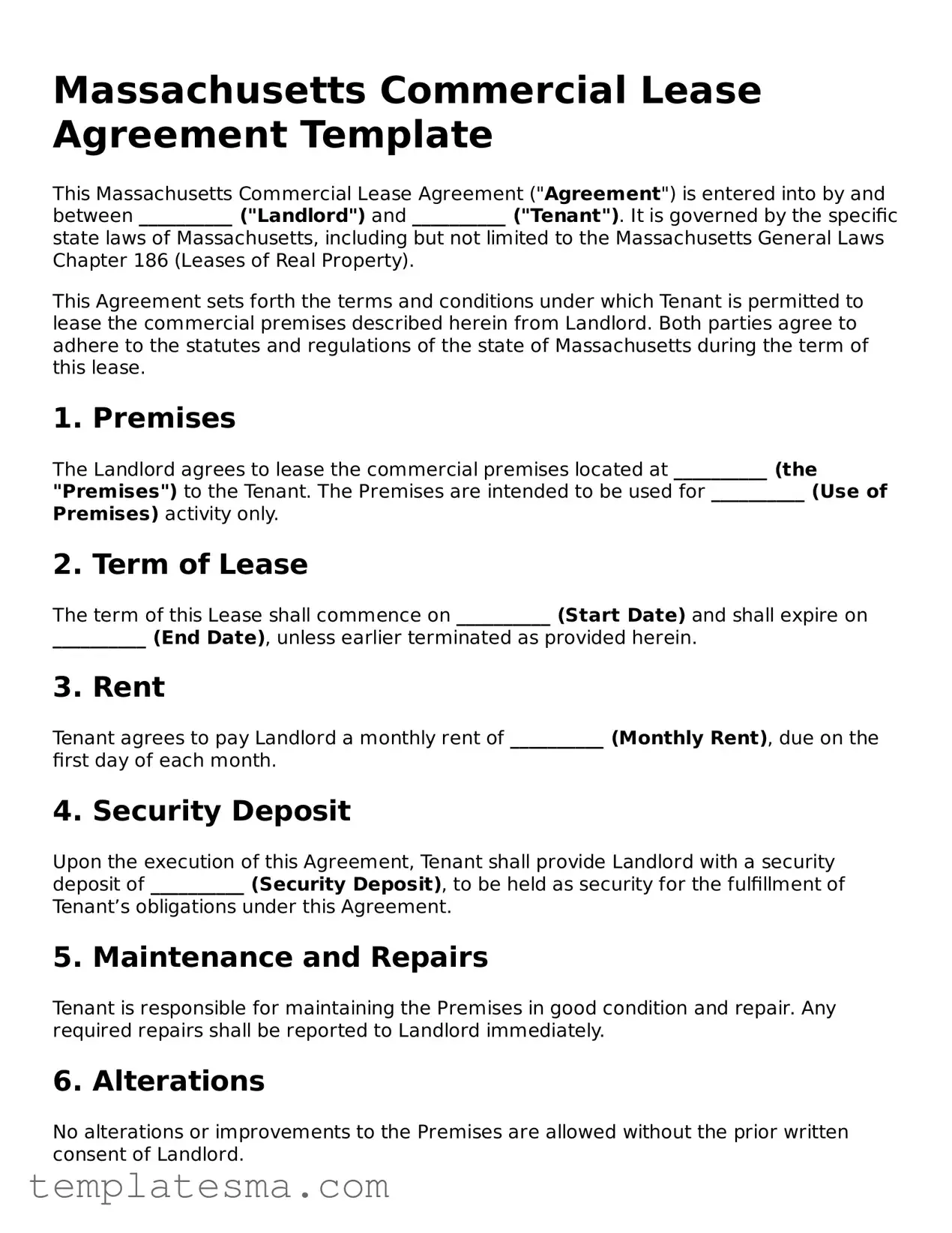 Printable Massachusetts Commercial Lease Agreement Form