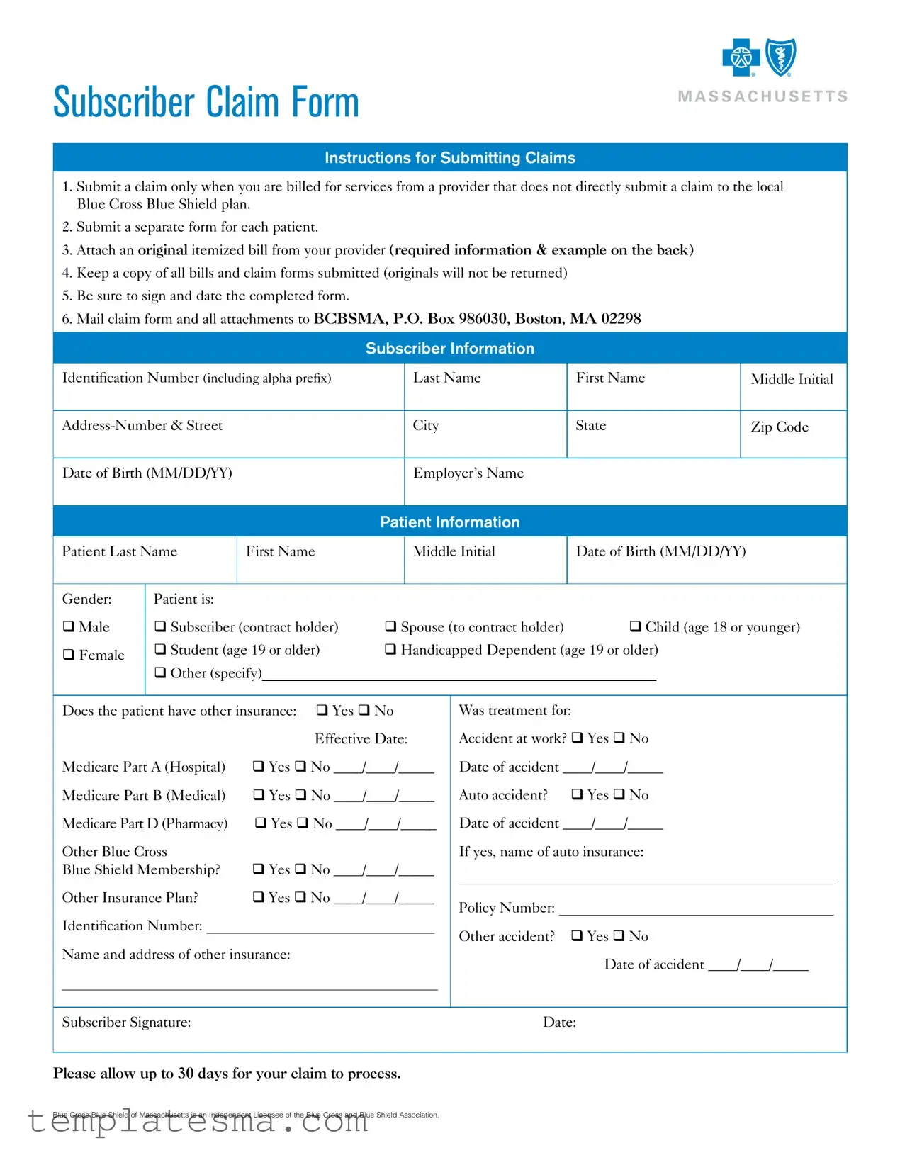 Fill Your Massachusetts Claim Form
