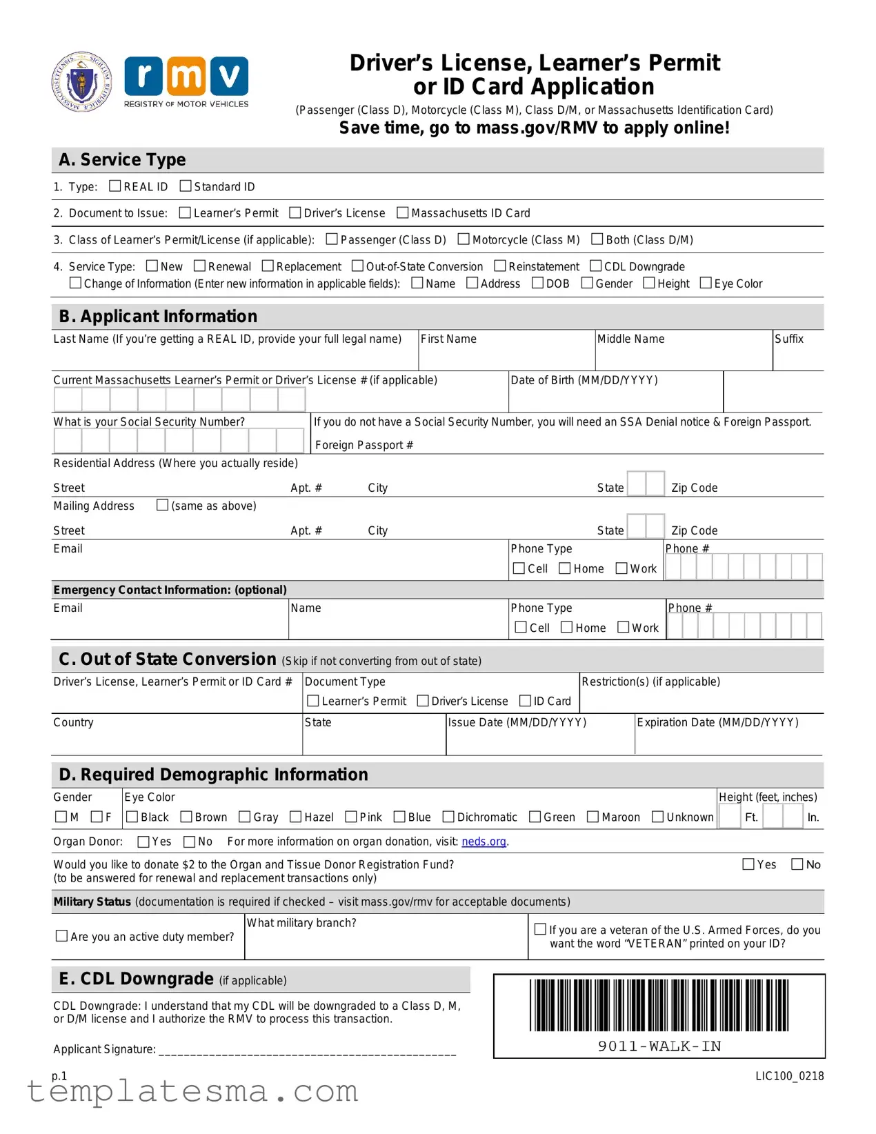 Fill Your Massachusetts Id Application Form