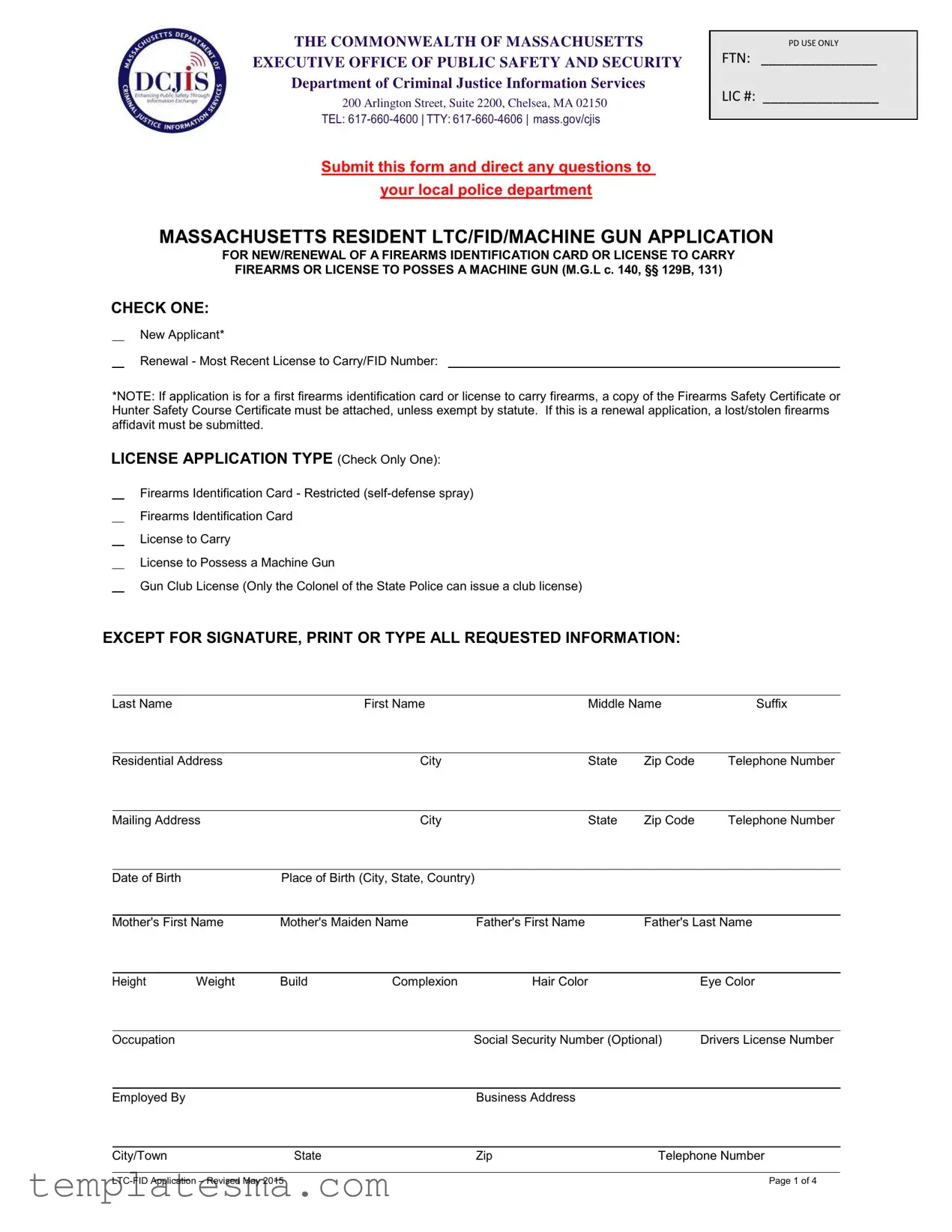 Fill Your Massachusetts Ltc Fid Form
