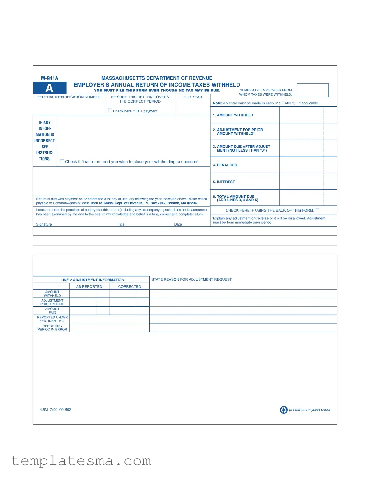 Fill Your Massachusetts M 941A Form