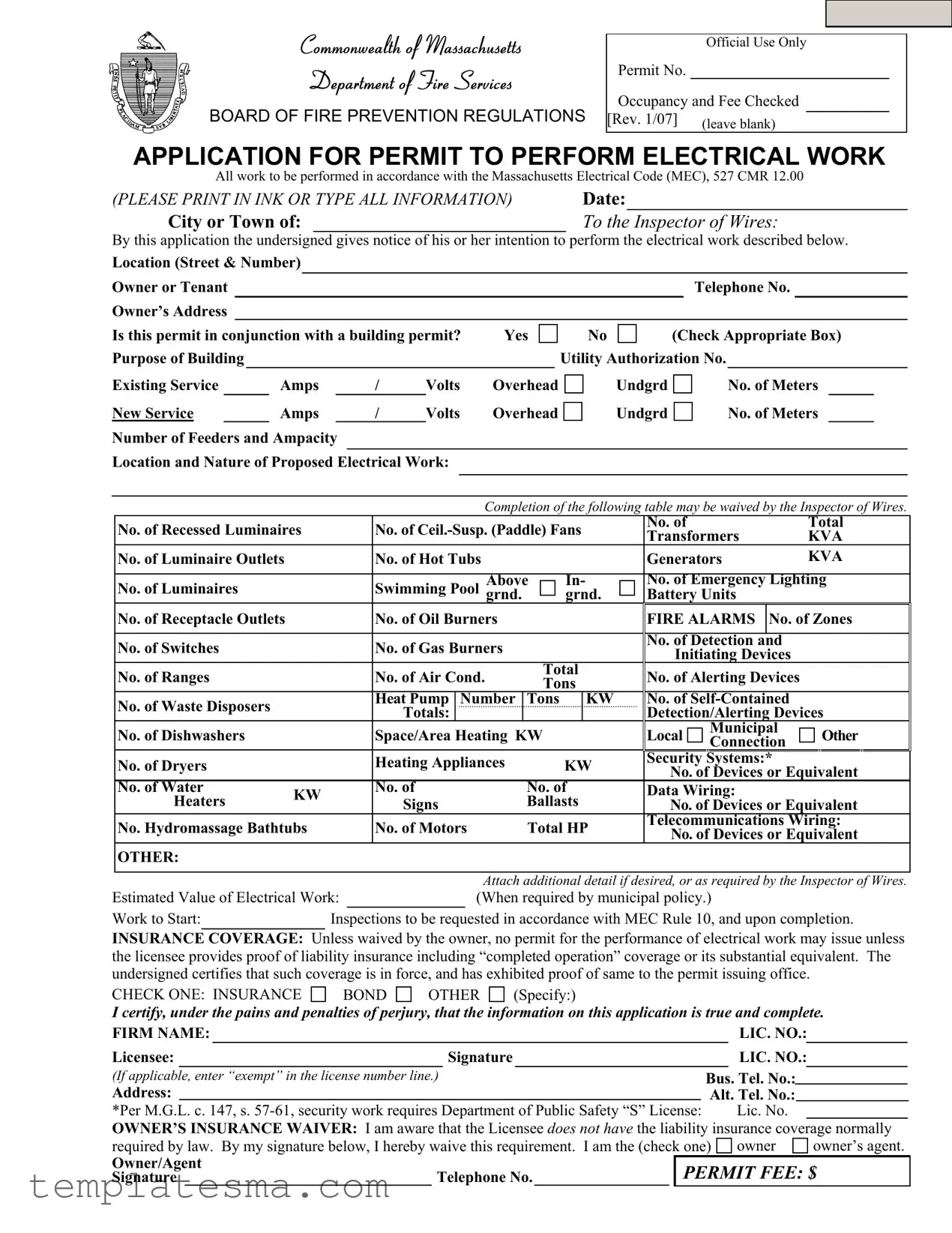 Fill Your Massachusetts Permit Electrical Form