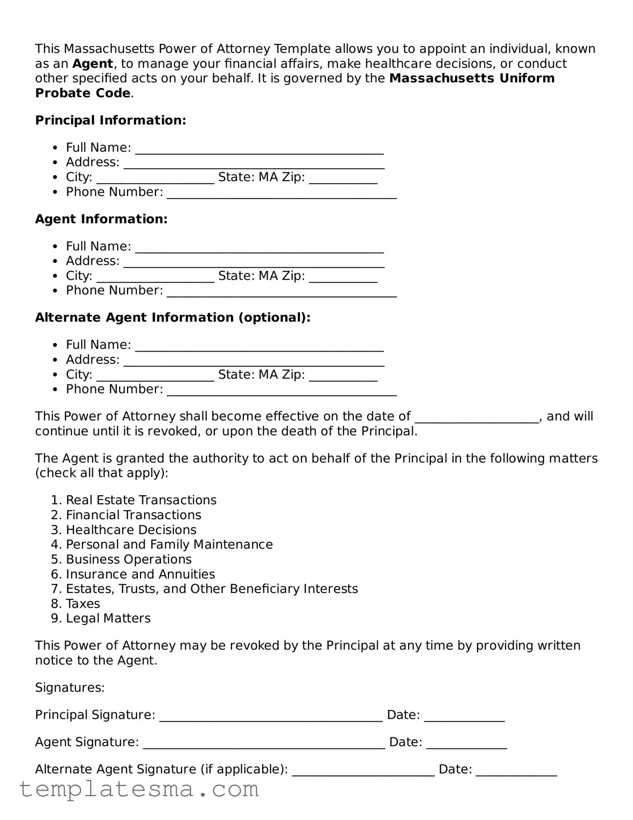 Printable Massachusetts Power of Attorney Form
