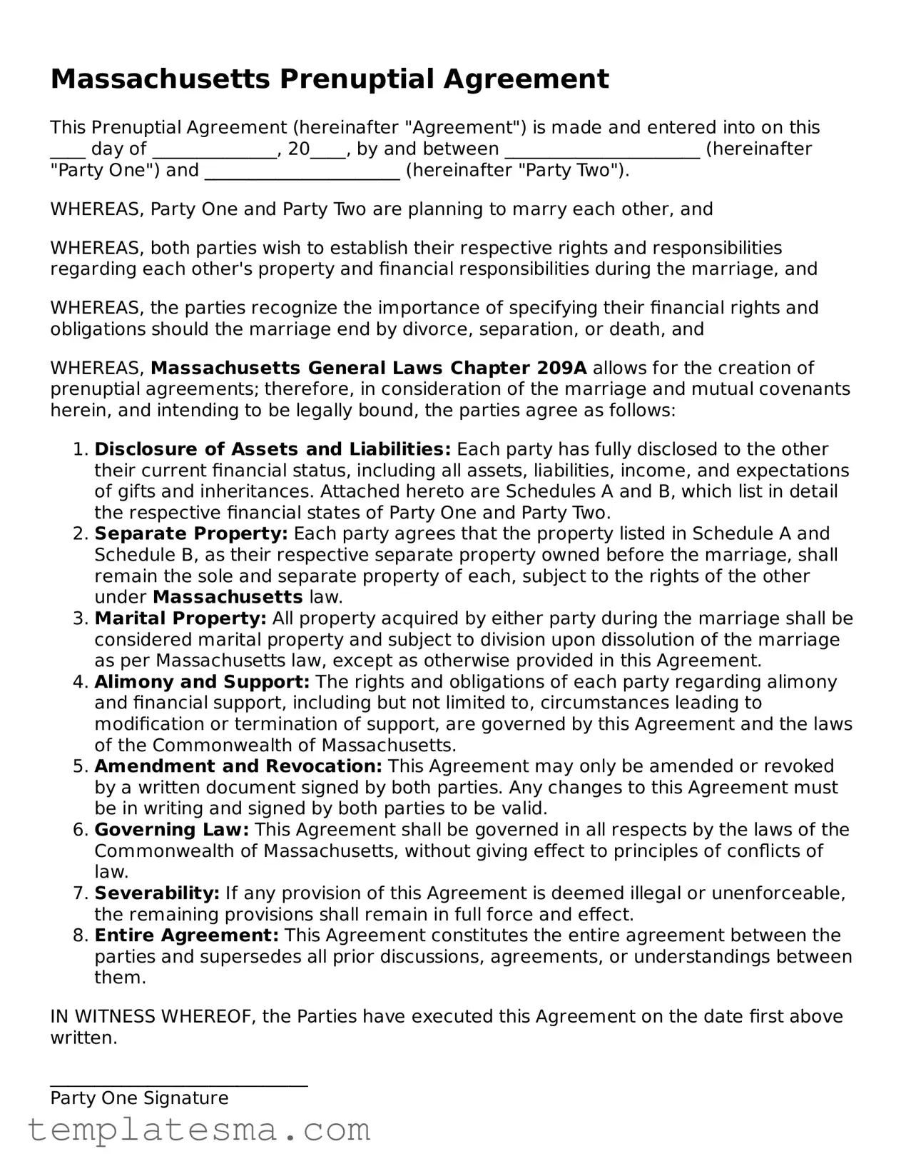 Printable Massachusetts Prenuptial Agreement Form