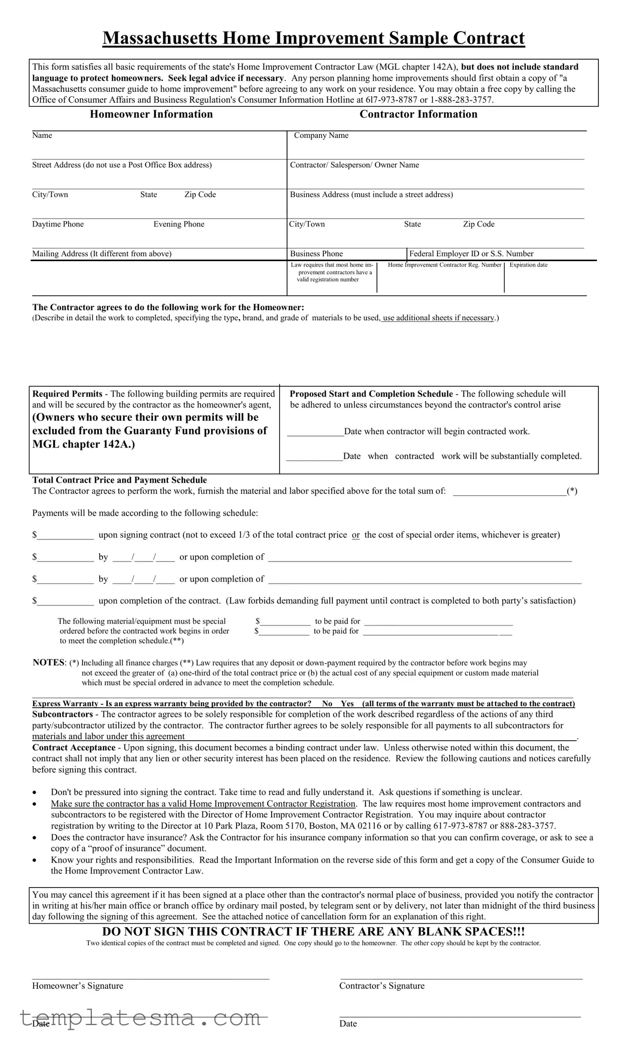 Fill Your Massachusetts Sample Form