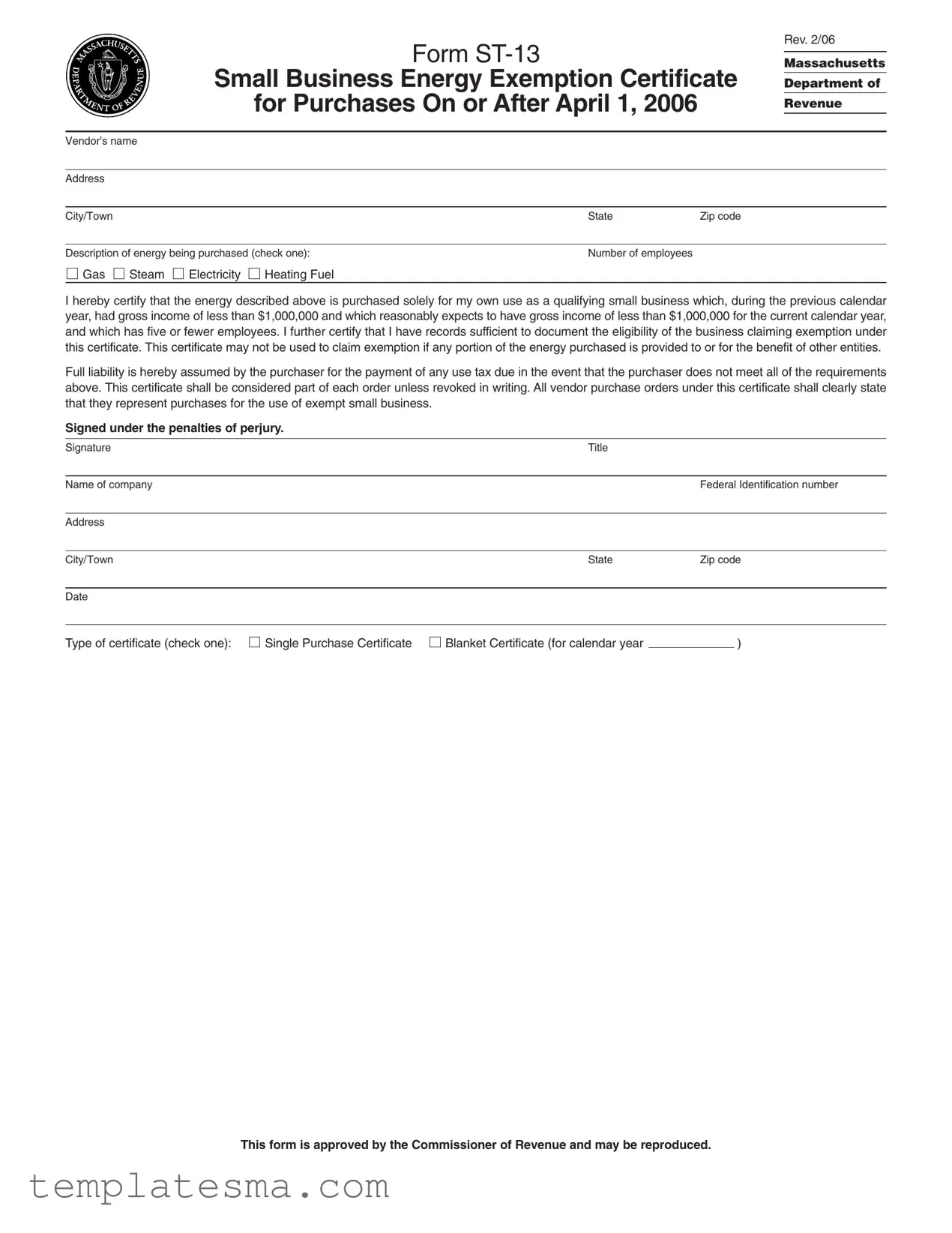 Fill Your Massachusetts St 13 Form
