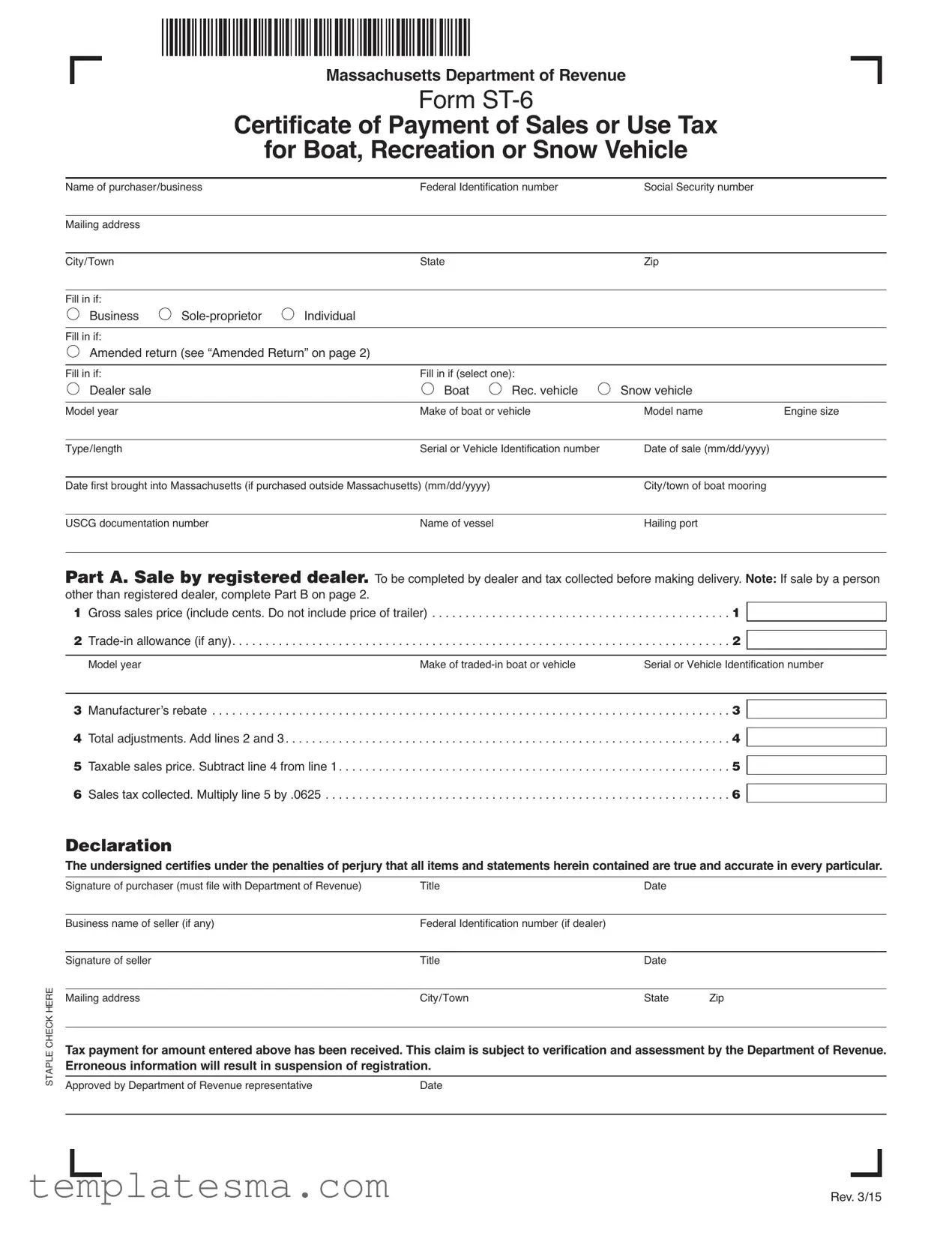Fill Your Massachusetts St 6 Form