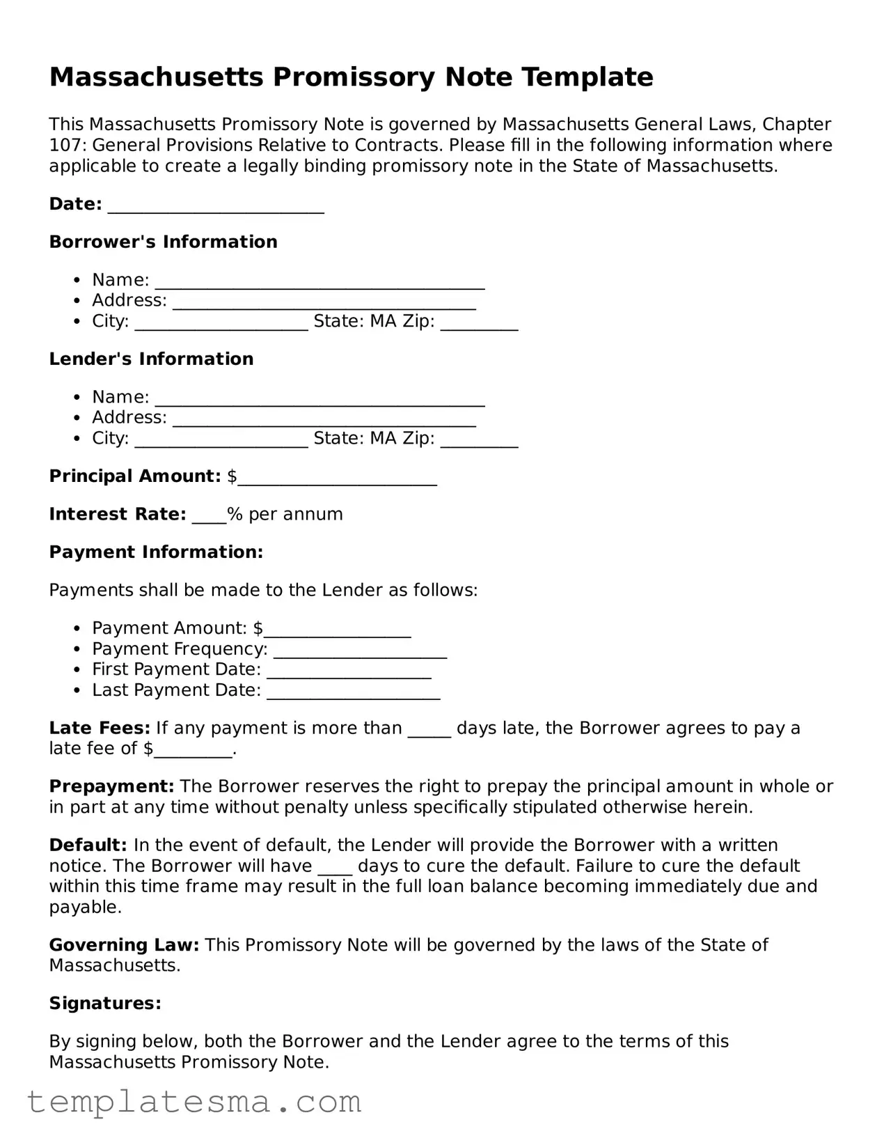 Printable Massachusetts Promissory Note Form