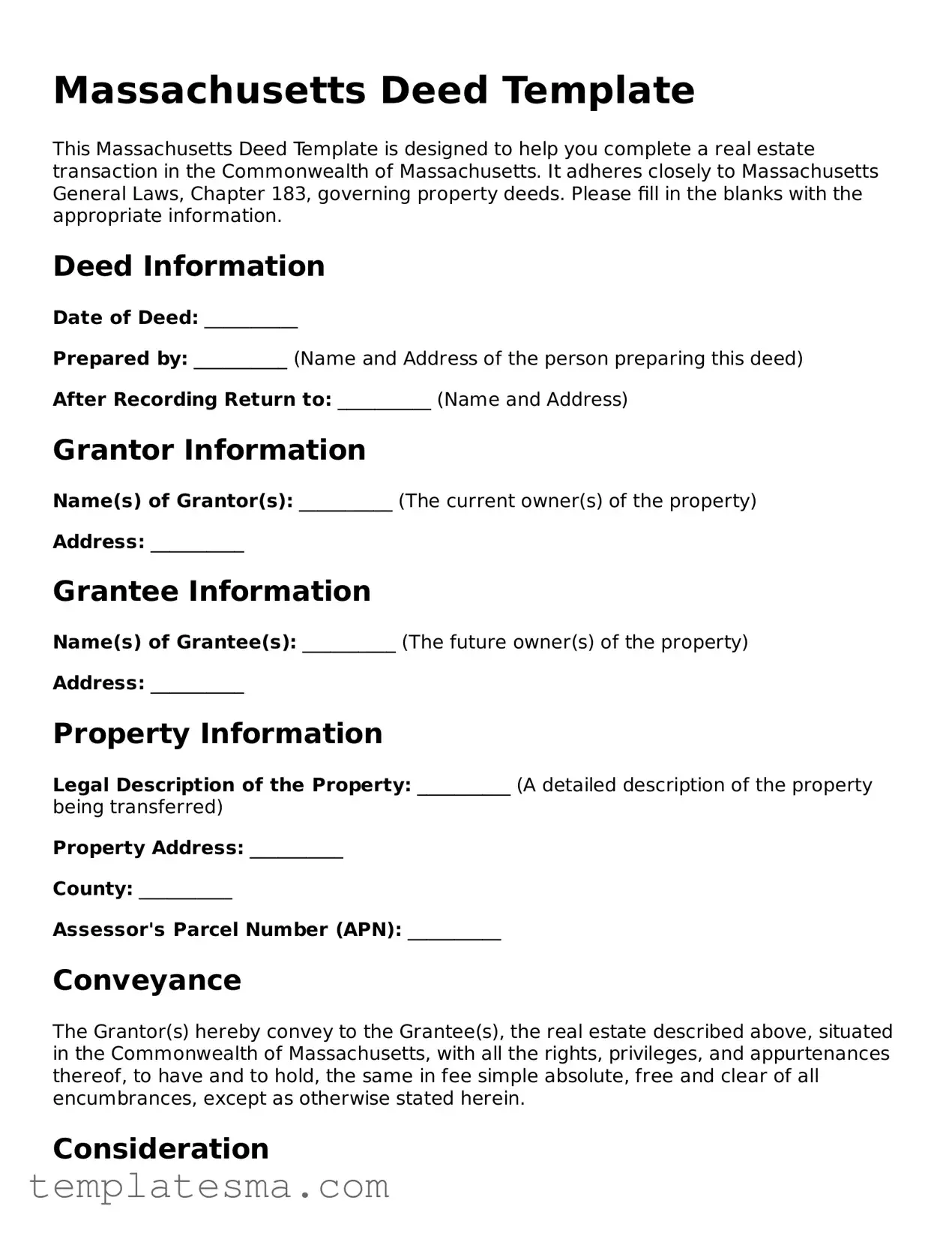 Printable Massachusetts Deed Form