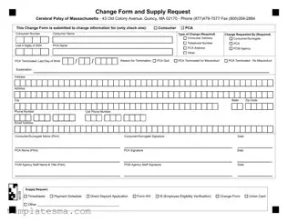Fill Your Cerebral Palsy Massachusetts Pca Form