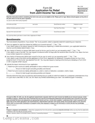Fill Your Massachusetts 84 Form