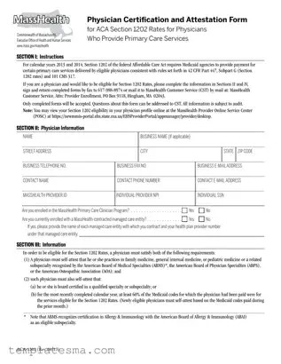 Fill Your Massachusetts Aca 1202 Form