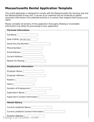 Printable Massachusetts Rental Application Form