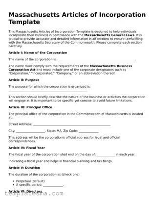 Printable Massachusetts Articles of Incorporation Form