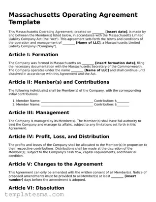 Printable Massachusetts Operating Agreement Form