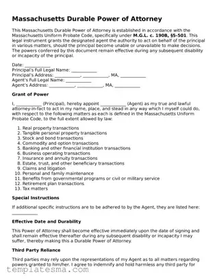Printable Massachusetts Durable Power of Attorney Form