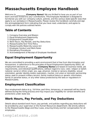 Printable Massachusetts Employee Handbook Form