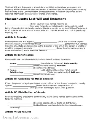 Printable Massachusetts Last Will and Testament Form