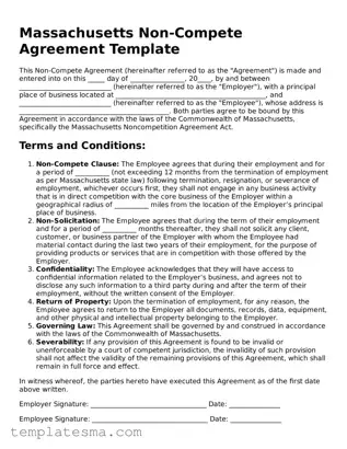 Printable Massachusetts Non-compete Agreement Form