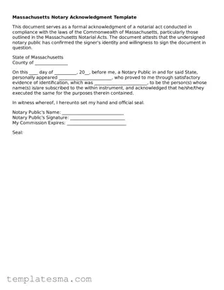 Printable Massachusetts Notary Acknowledgement Form