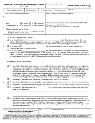 Fill Your Massachusetts Protection Harassment Form