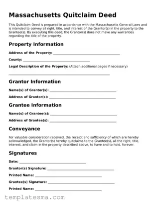 Printable Massachusetts Quitclaim Deed Form