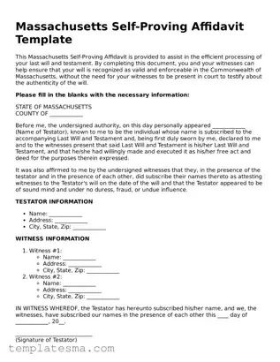 Printable Massachusetts Self-Proving Affidavit Form