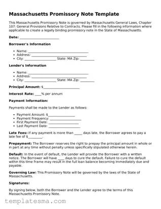 Printable Massachusetts Promissory Note Form